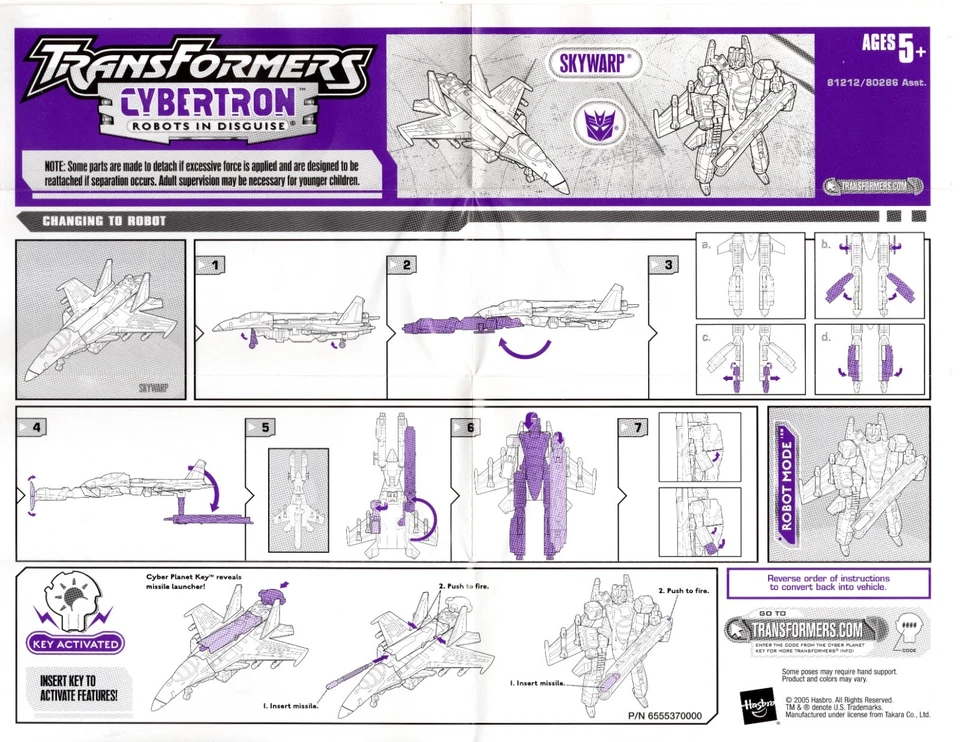 Folha de instruções Transformers Cybertron Skywarp Hasbro 2006 - Imagem 1 de 1