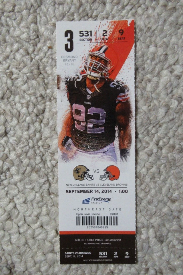 BROWNS VS SAINTS 9/14/2014 FULL TICKET ~ JOHNNY MANZIEL NFL DEBUT ~ HOME OPENER - Image 1 of 1