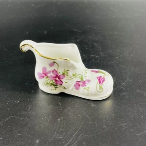 Vintage Hand Painted Porcelain Shoe with Purple Vining Flowers - Picture 1 of 8