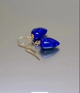 Natural Lapis Lazuli teardrop Earrings 925 Sterling Silver  September Jewelry - Picture 1 of 10