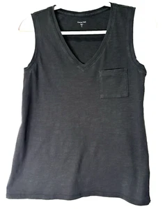 Garnet Hill Tank V-Ausschnitt ärmellos schwarz Gr. XS 100% Bio Pima Baumwolle Tasche - Bild 1 von 10