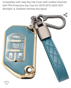 Jeep Key Fob Cover with Leather Keychain Soft TPU Protection Key Case for... - Foto 1 di 9