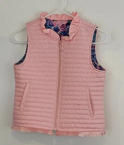 Girls Lilly Pulitzer Pink Levie Puffer Vest Sz L (8-10) Floral Lining Polyester - Picture 1 of 6