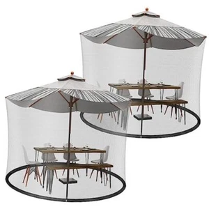 2 Pcs 7 to 10 ft Patio Umbrella Mosquito Netting with Double Zipper Black - Picture 1 of 8