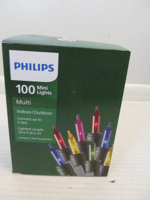 Philips 100 Multi Mini Lights Indoor/Outdoor Green Wire 2 BOXES 200 LIGHTS