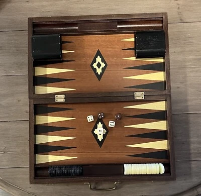 15" Wooden Folding Backgammon Board Game Set with Backgammon Game Pieces - Image 1 of 4