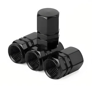 Black Al alloy Tire Valve Air Dust Cover Stem Caps - Wheel Car Truck SUV Bike - Picture 1 of 9
