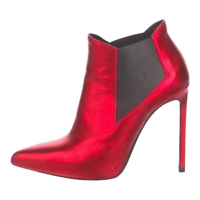 Saint Laurent Rojo Metálico Rosso Stiletto Botas Botines Talla 37 1/2 EE. UU. 7 Foto 1 de 4