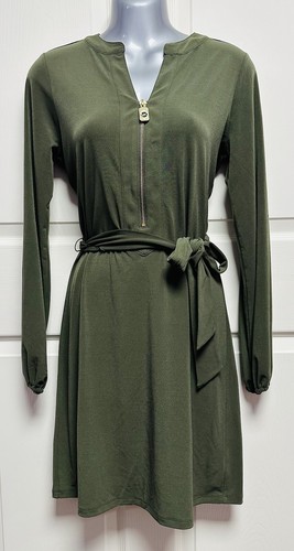 Abito Midi Michael Kors Basics con cintura edera verde oliva nuovo con etichette al dettaglio $120 taglia XS