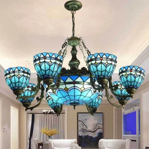 Baroque Style Tiffany Chandelier 9-Light Craftsman Ceiling Light Art Decor 37'' - Picture 1 of 7