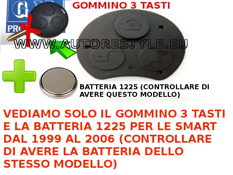 SMART FORTWO 450 dal 2001 GOMMINO MORBIDO E BATTERIA PER TELECOMANDO 3 TASTI - Immagine 1 di 1