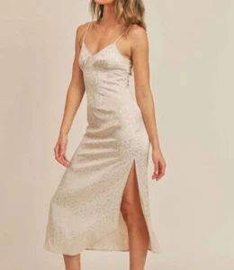 SADIE AND SAGE JUST FOR YOU SATIN MIDI DRESS IVORY FLORAL PRINT SIZE LARGE - Picture 1 of 13