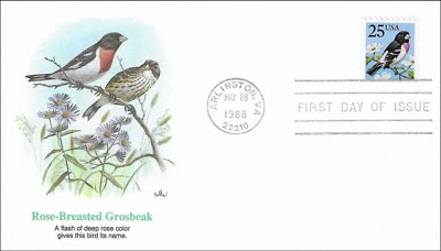 Rose-Breasted Grospeak Nature Bird Booklet Stamp USA Fleetwood FDC Cover 1988 - Image 1 of 2