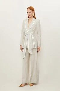 Blazer Karen Millen Melange a medida con detalle de punta con cinturón talla 14 - NUEVO - Imagen 1 de 17