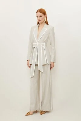 Karen Millen Melange Tailored Belted Tipped Detail Blazer Size 14 - NEW - Image 1 of 4