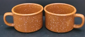 Starbucks Set 2 Coffee Mug Cup 2006 8 Oz Camp Style short Brown White Speckled - Picture 1 of 7