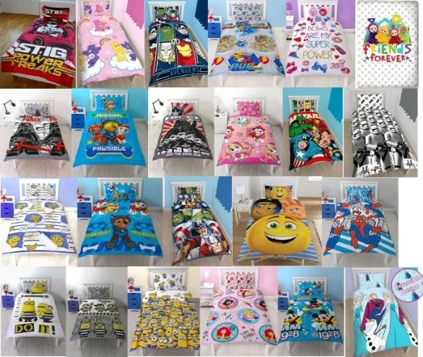 Juego de ropa de cama para niños con dibujos animados de Disney con personajes de TV - funda de edredón individual y funda de almohada  Foto 1 de 4