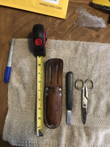 Klein Tools Inc. Electricians Scissor, Knife & Leather Sheath Set, 2100-7