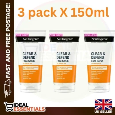 NEUTROGENA Clear & Defend Face Scrub- 2% Salicylic Acid (3 pack X 150ml) - Image 1 of 4