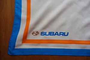 Vintage Scarf Subaru White Blue Orange 1970s 1980s Car Motorbike Motorcycle - Picture 1 of 4