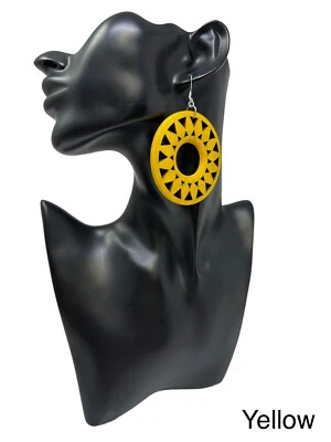 Handcrafted Wooden Earrings with Carved Design - Lightweight Wood Earrings - Image 1 of 4