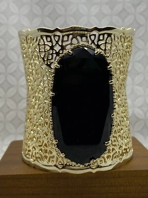 Vintage Kendra Scott Rickey Ricky Wide Cuff Bracelet Black Gold Tone - Image 1 of 4