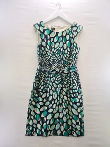 Hobbs Occasion Dress Size 12 Navy Abstract Shift Silk Wool Blend Belt Sleeveless - Picture 1 of 11