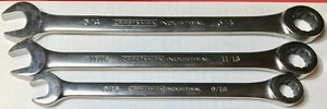 3 RATCHETING CRAFTSMAN INDUSTRIAL SAE COMBINATION WRENCHES 72 TEETH USA - Picture 1 of 8