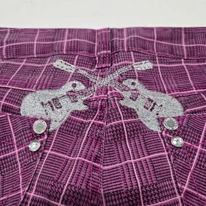 EUC Size 14 Girls Hannah Montana Plaid Pants Pink/Black Jeans Embroidered Guitar - Picture 1 of 12