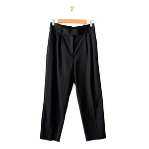 H&M High Waist Tapered Leg Twill Pants Trousers Elastic Waist Black Sz 8 - Picture 1 of 7