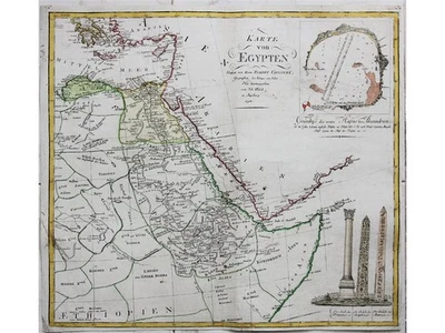 Egypt Antique Map with Cleopatra’s Obelisks, port of Alexandria, Vaugondy, 1798 - Image 1 of 4