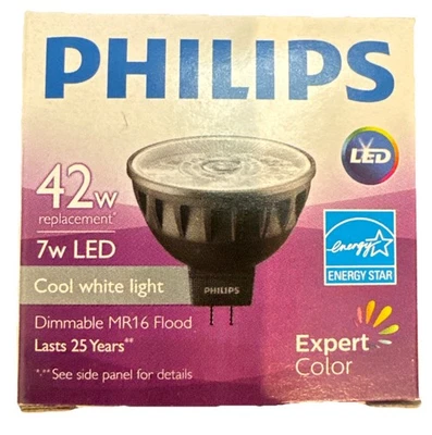 Philips 7W LED MR16 Flood Bulb, Cool White, Dimmable, Energy Star - Image 1 of 3