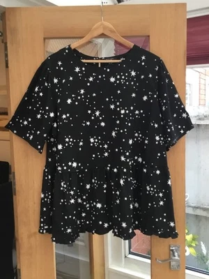 New Look Black & White Stars Print Blouse Top Peplum - Curves Plus Size 24 - Image 1 of 4