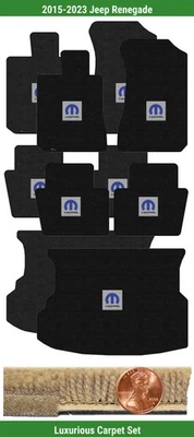 Juego de alfombrillas de lujo personalizadas para Jeep Renegade 2015-2023 con logotipo (5 piezas) #TR6 Foto 1 de 4