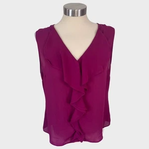 Blusa WHBM Casa Blanca Mercado Negro Cuello en V Sin Mangas Volantes Rosa Púrpura - Imagen 1 de 8