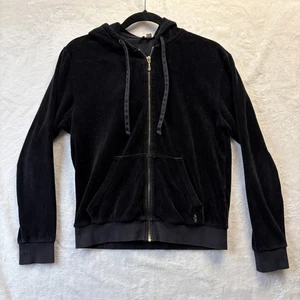 Juicy Couture Full Zip Damen Gr. Small schwarz Velours Reißverschluss Hoodie Jacke - Bild 1 von 13