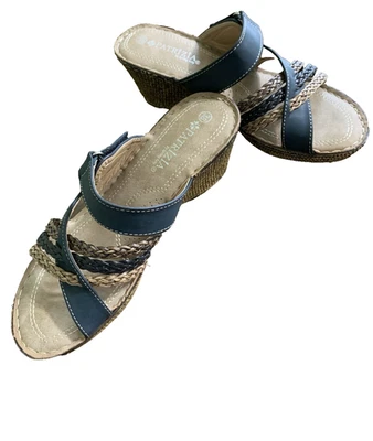 Womens Patrizia by Spring Step Wedge Sandals Size 8 Blue and Gold - Image 1 of 4