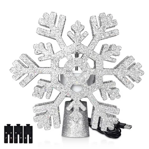 Christmas Tree Topper Star 3D Silver Snowflake Rotating Projector Decoration - Picture 1 of 12