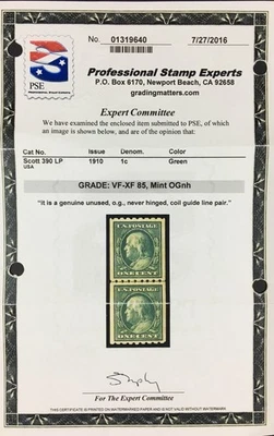 MOMEN: US # 390 LINE PAIR MINT OG NH (3 SCANS)  * PSE CERT *  SMQ $90 LOT #96145 - Image 1 of 3