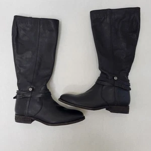 Frye Boots Tall Women 8B Black Leather Round Toe Wide Calf Riding Cowgirl - Picture 1 of 20