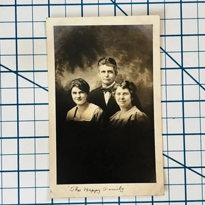 RPPC Vintage Real Photo Postcard The Happy Family Black White Portrait - Picture 1 of 3