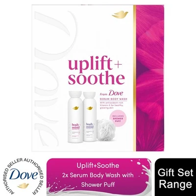 Dove Body + Mind Gift Set, Calming and Uplifting Body Washes Gift with Puff