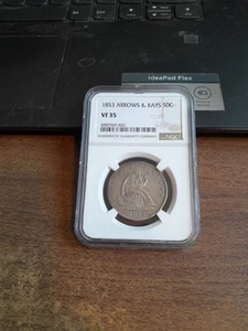 1853 seated liberty half dollar Vf35 NGC Fresh Graded - Picture 1 of 4