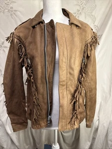 Vtg Genuine Force Leatherwear Fringed Western Motorcycle Distressed Jacket 40 M - Picture 1 of 16
