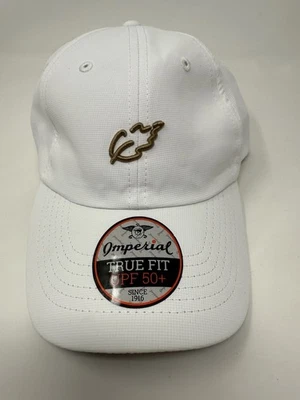 Gorra de golf de béisbol Imperial True Fit UPF 50+ blanca bronce letras hoja logotipo Foto 1 de 4