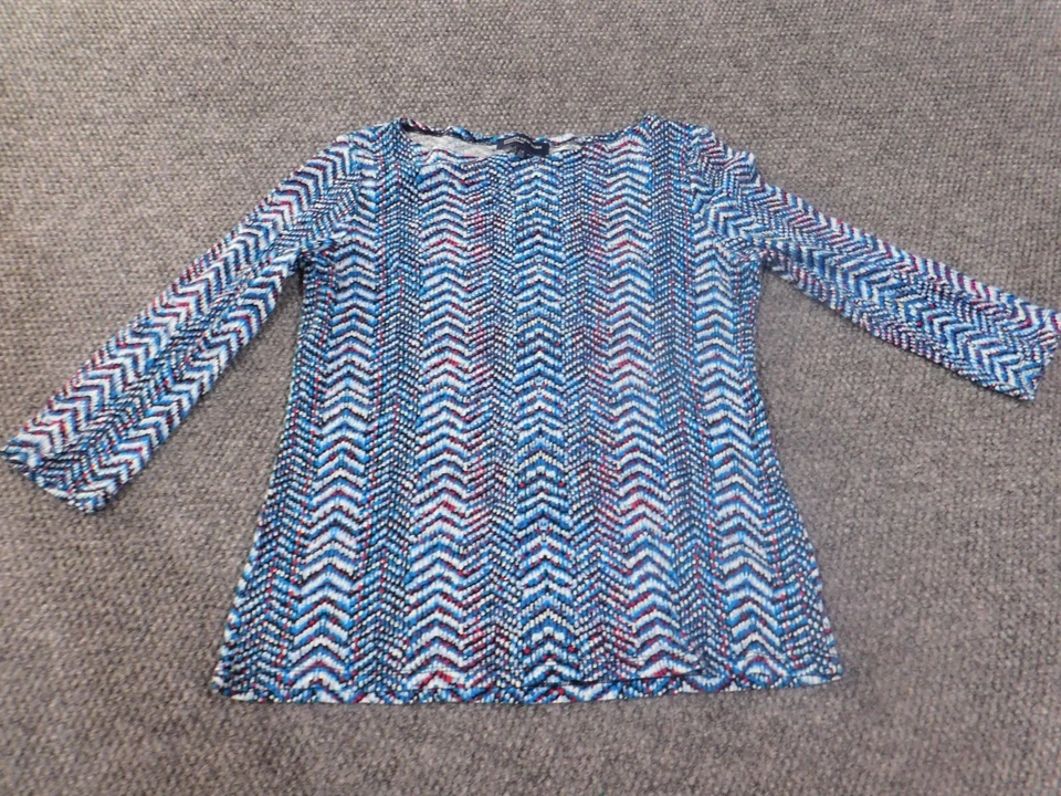 Jones New York top Large blue stretch woemns striped cotton casual - Image 1 of 4