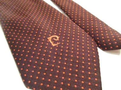 CORBATA PARA HOMBRE PIERRE CARDIN PARIS NY PUNTEADA MARRÓN CON LOGO NARANJA DISCOTECA AÑOS 70 Foto 1 de 3