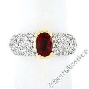 NEW 14k TT Gold 2.61ctw GIA Burma Oval Ruby w/ Pave Diamond Sides Cocktail Ring - Picture 1 of 11