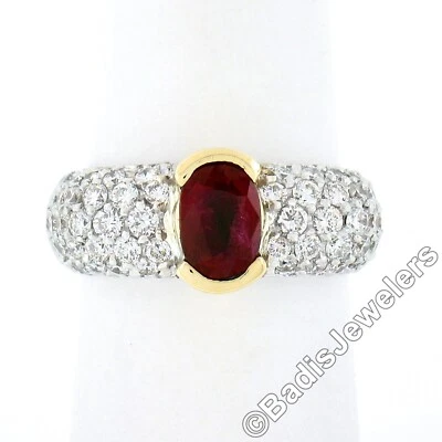 NEW 14k TT Gold 2.61ctw GIA Burma Oval Ruby w/ Pave Diamond Sides Cocktail Ring - Image 1 of 4