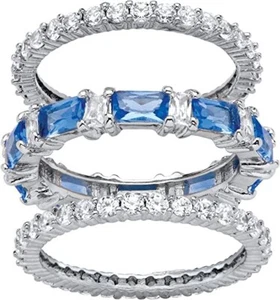 PalmBeach JEWELRY PLATNUM-PLATED BLUE SAPPHIRE & BAGUETTE ETTERNITY RINGS,SIZE 6 - Picture 1 of 7